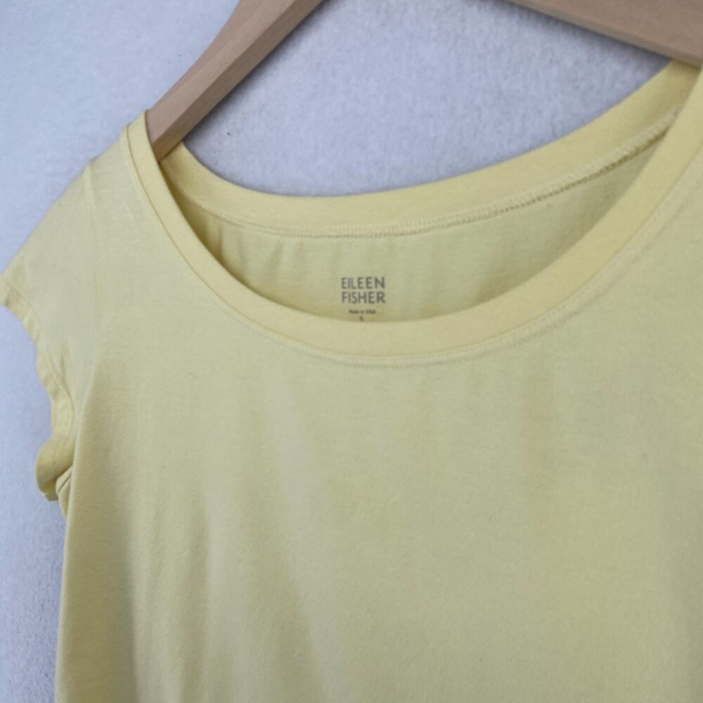 EILEEN FISHER Top S Stretch Organic Cotton Scoop Neck Cap Sleeve Yellow USA - Picture 4 of 13